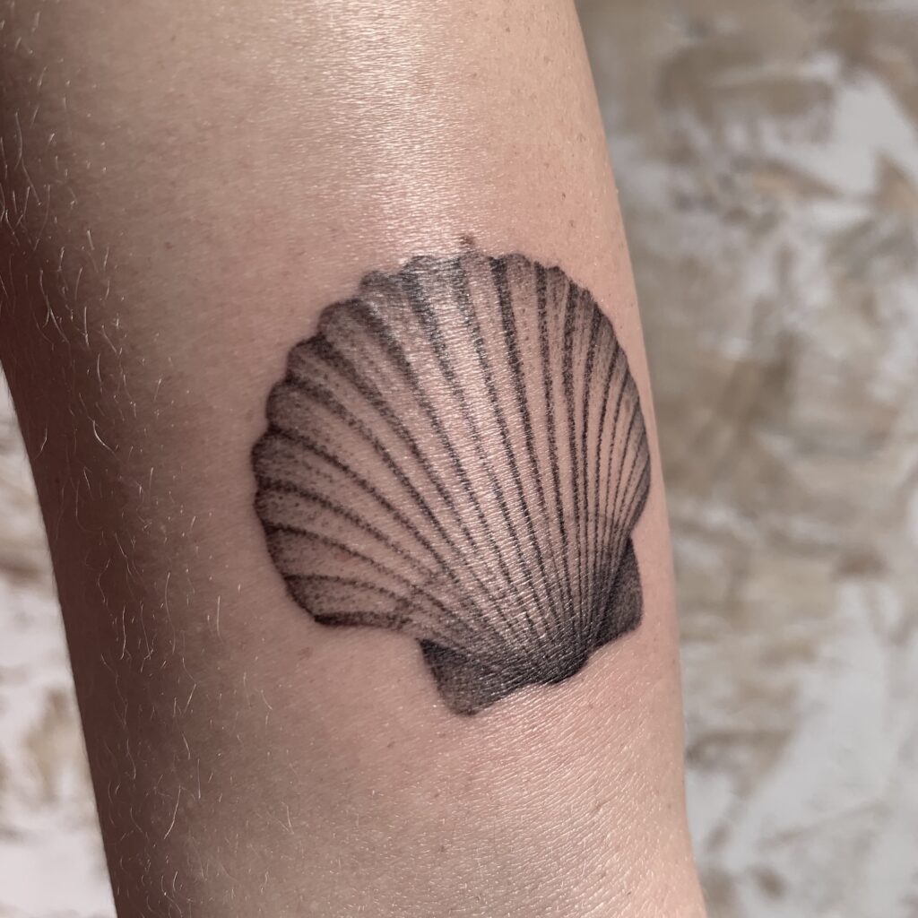 blackwork shell tattoo