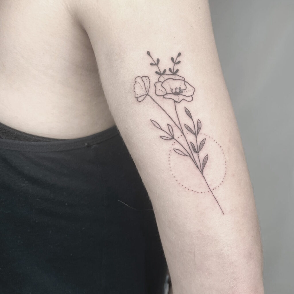 flower bouquet with dot circle tattoo